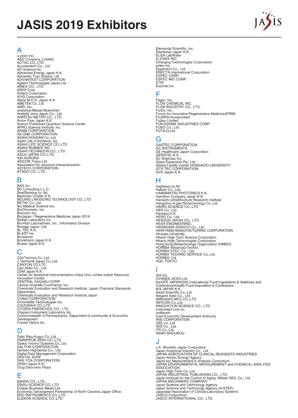JASIS 2019 Exhibitors