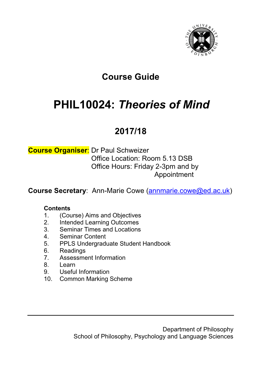 PHIL10024: Theories of Mind