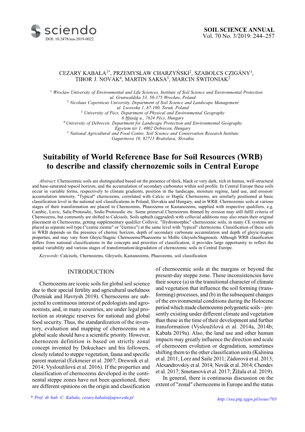 (WRB) to Describe and Classify Chernozemic Soils in Central Europe