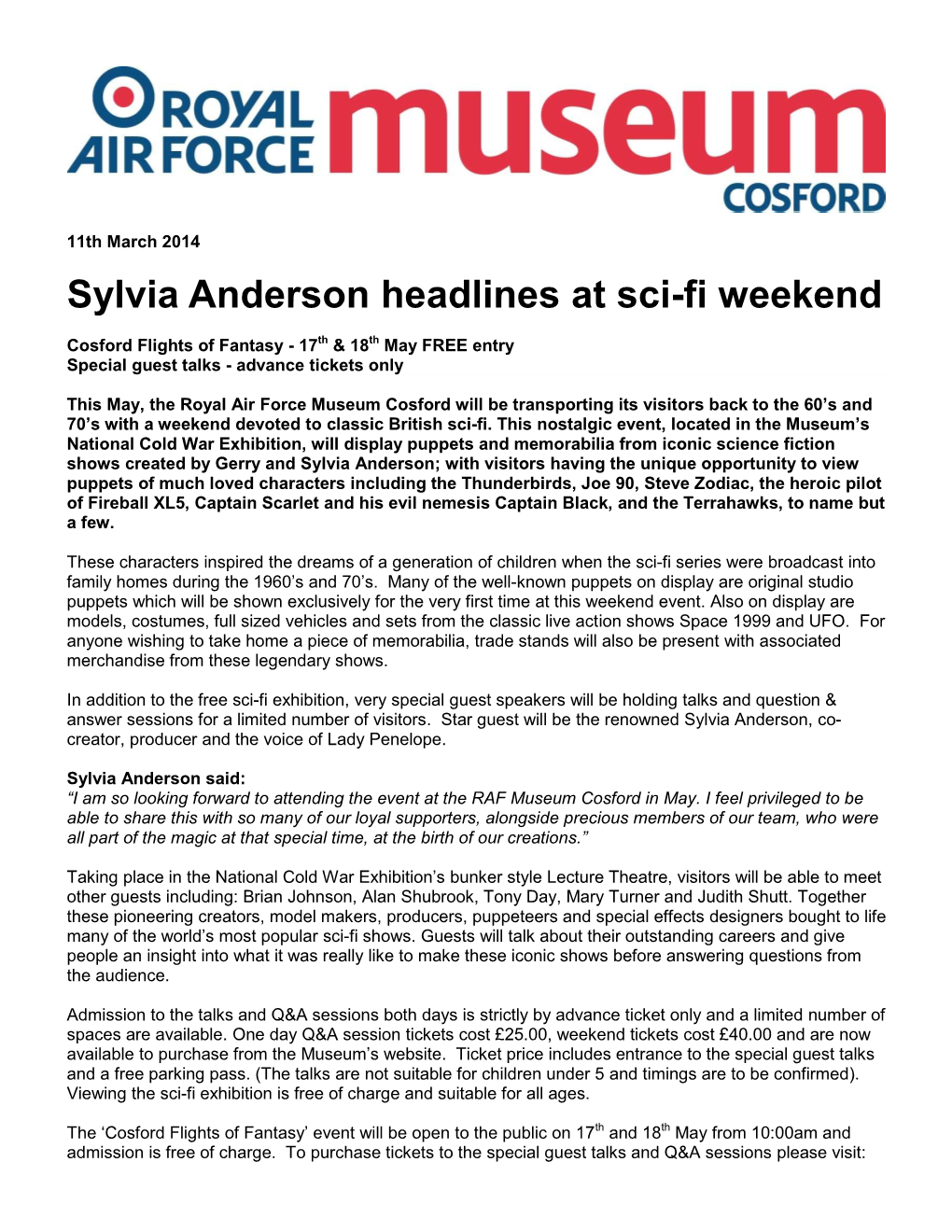 Sylvia Anderson Headlines at Sci-Fi Weekend