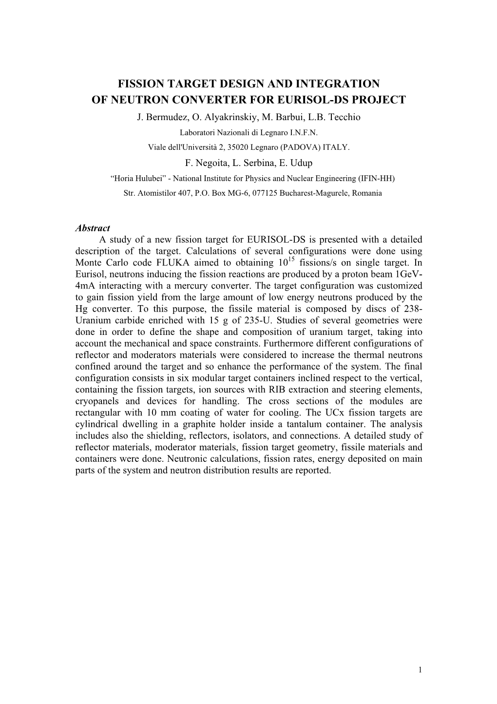 Fission Target Design and Integration of Neutron Converter for Eurisol-Ds Project J