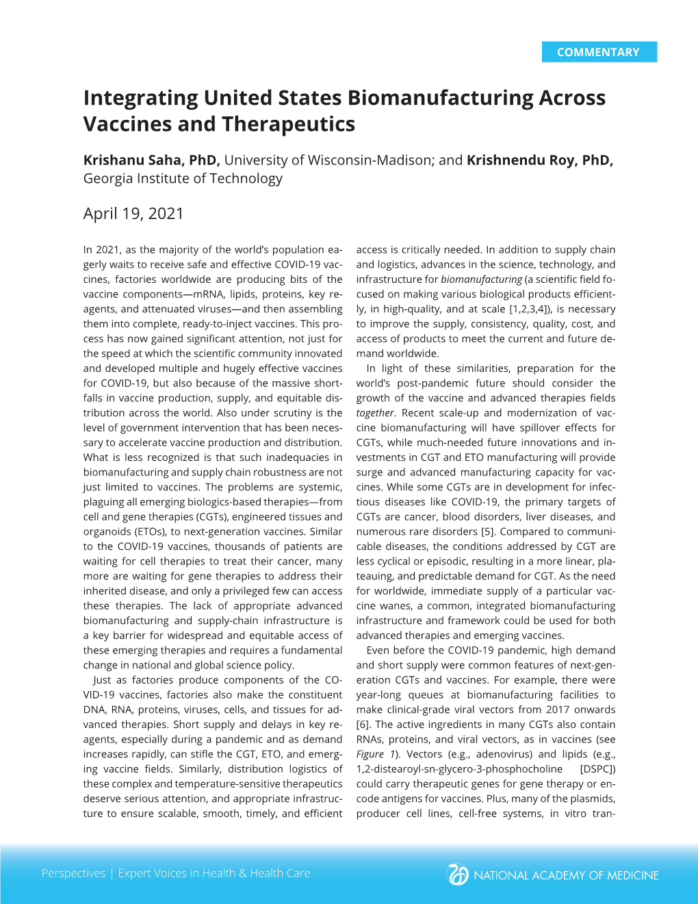 Integrating U.S. Biomanufacturing Infrastructure.Indd