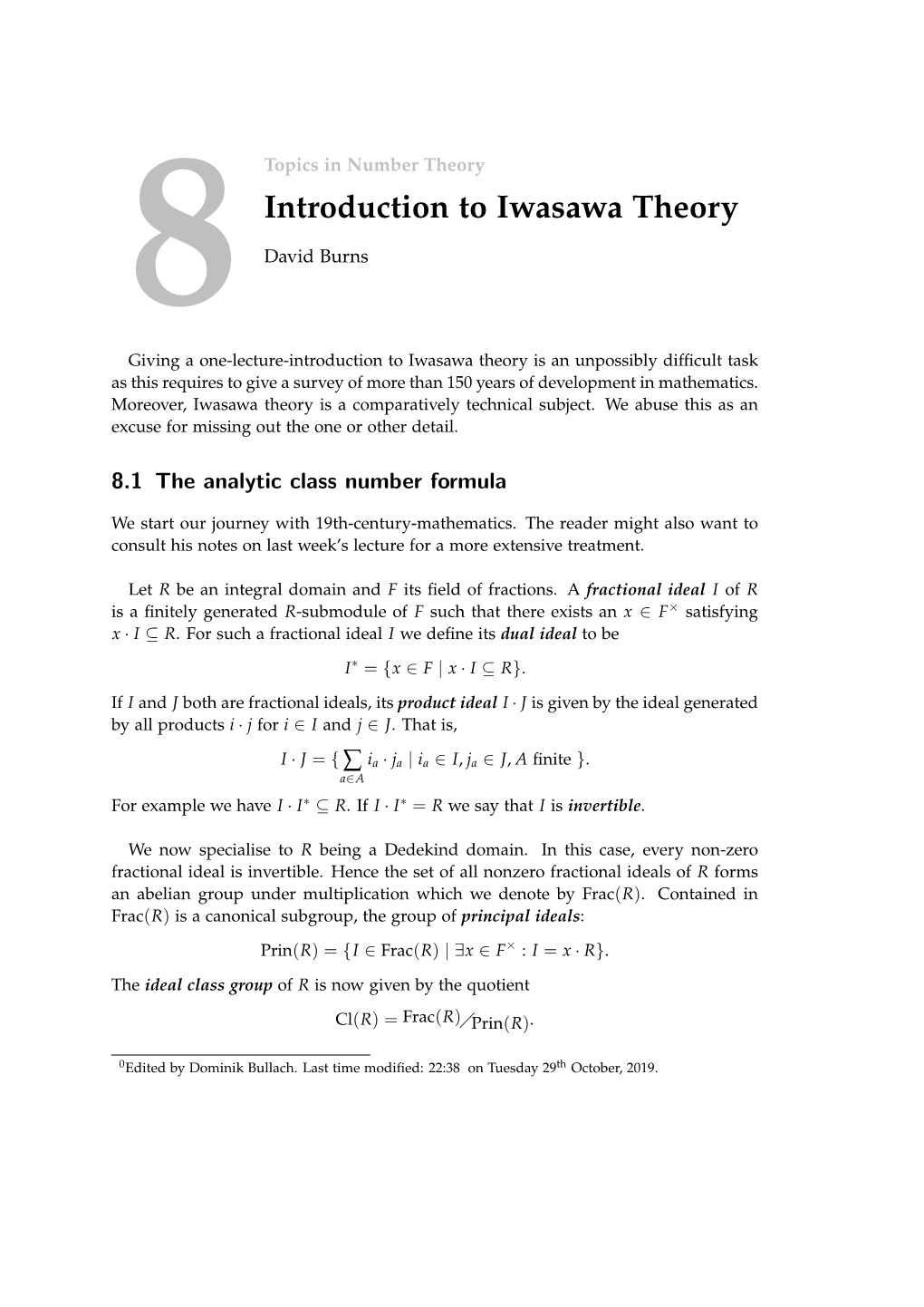 Introduction to Iwasawa Theory