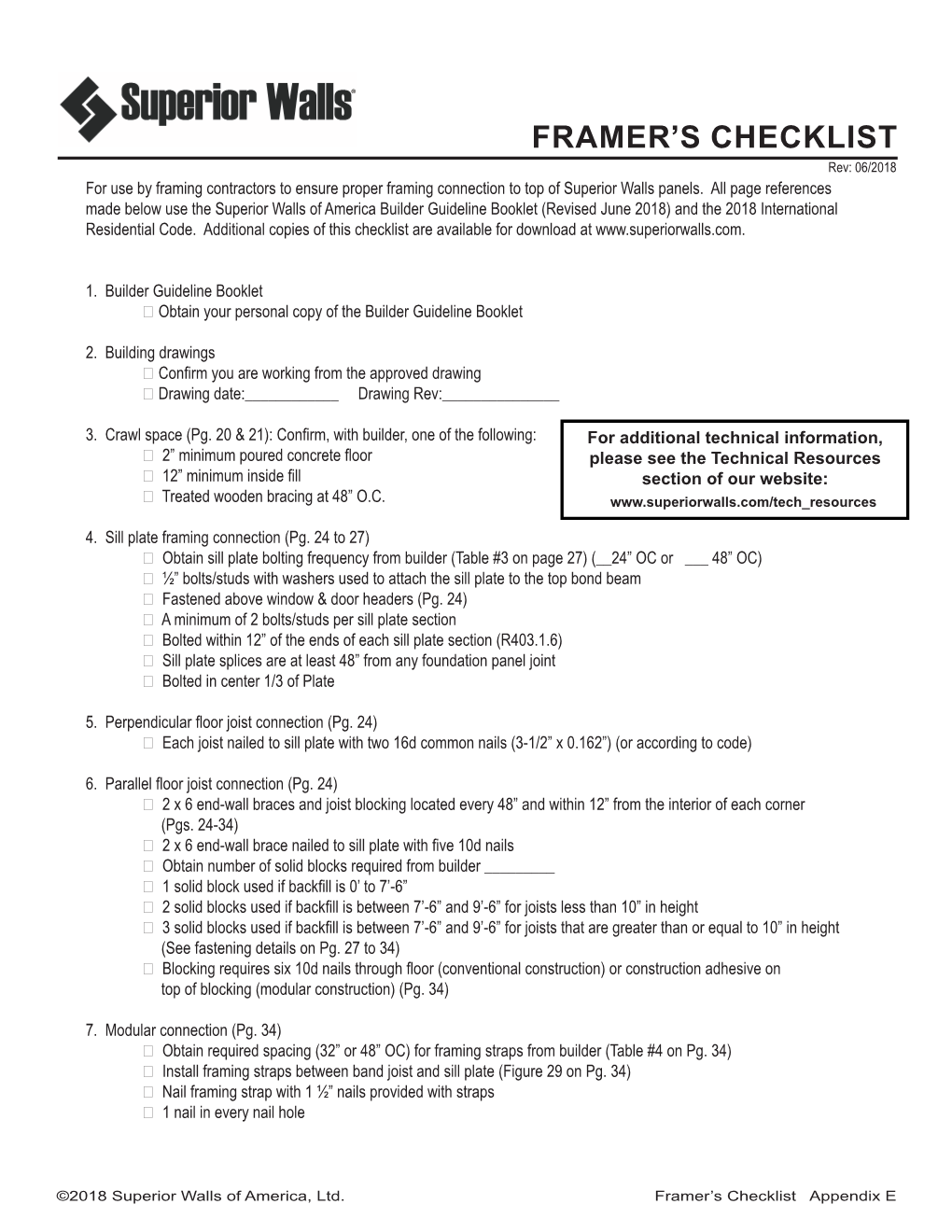 Builder Guideline Booklet (Revised June 2018) and the 2018 International Residential Code