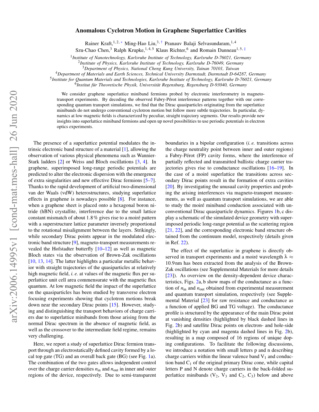 Arxiv:2006.14995V1 [Cond-Mat.Mes-Hall] 26 Jun 2020