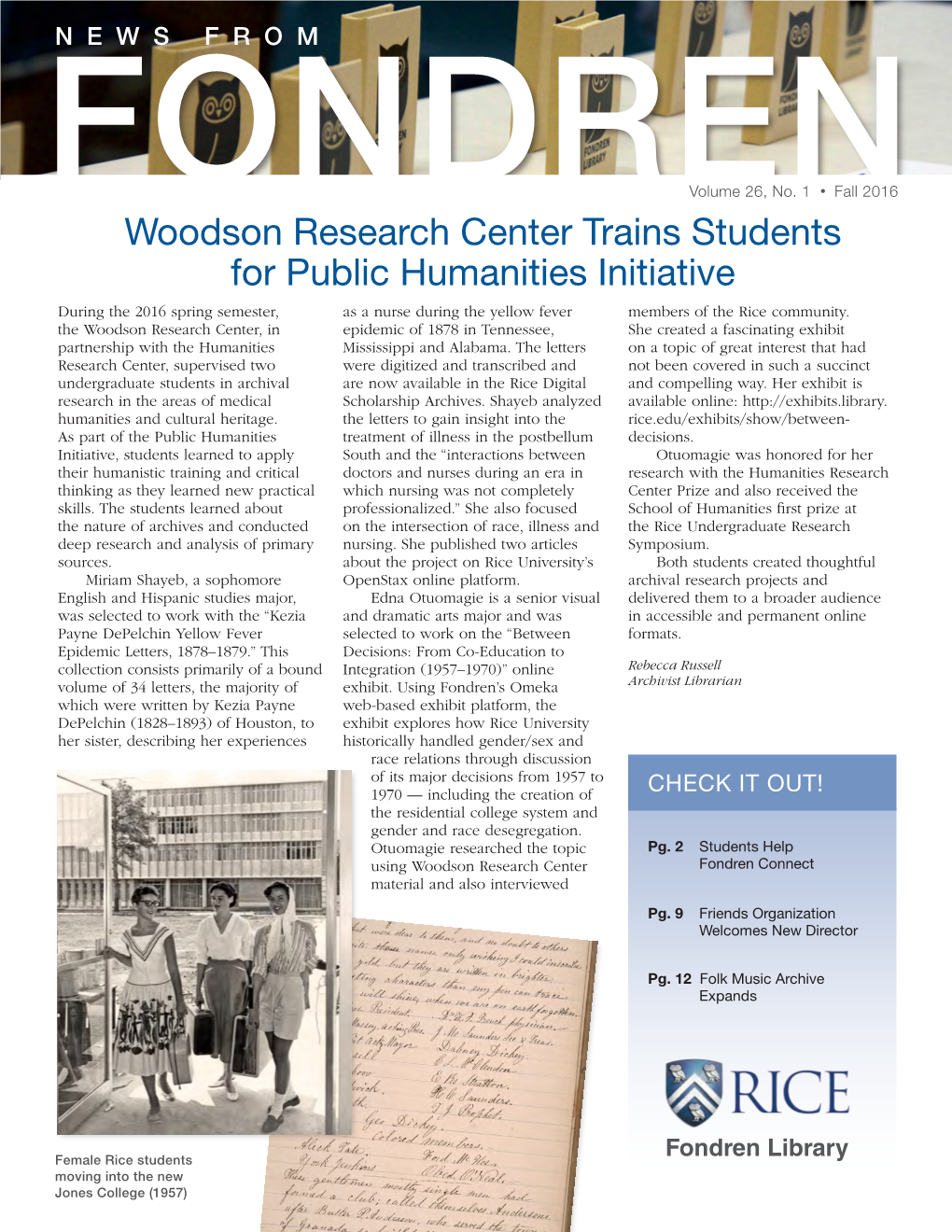 Woodson Research Center Trains Students for Public Humanities Initiative
