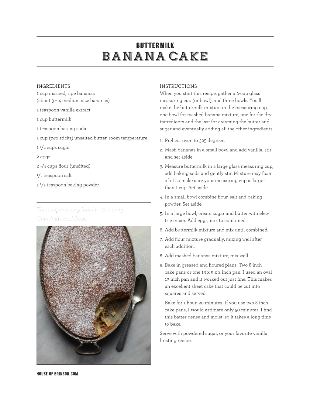Buttermilk Banana Cake Recipe