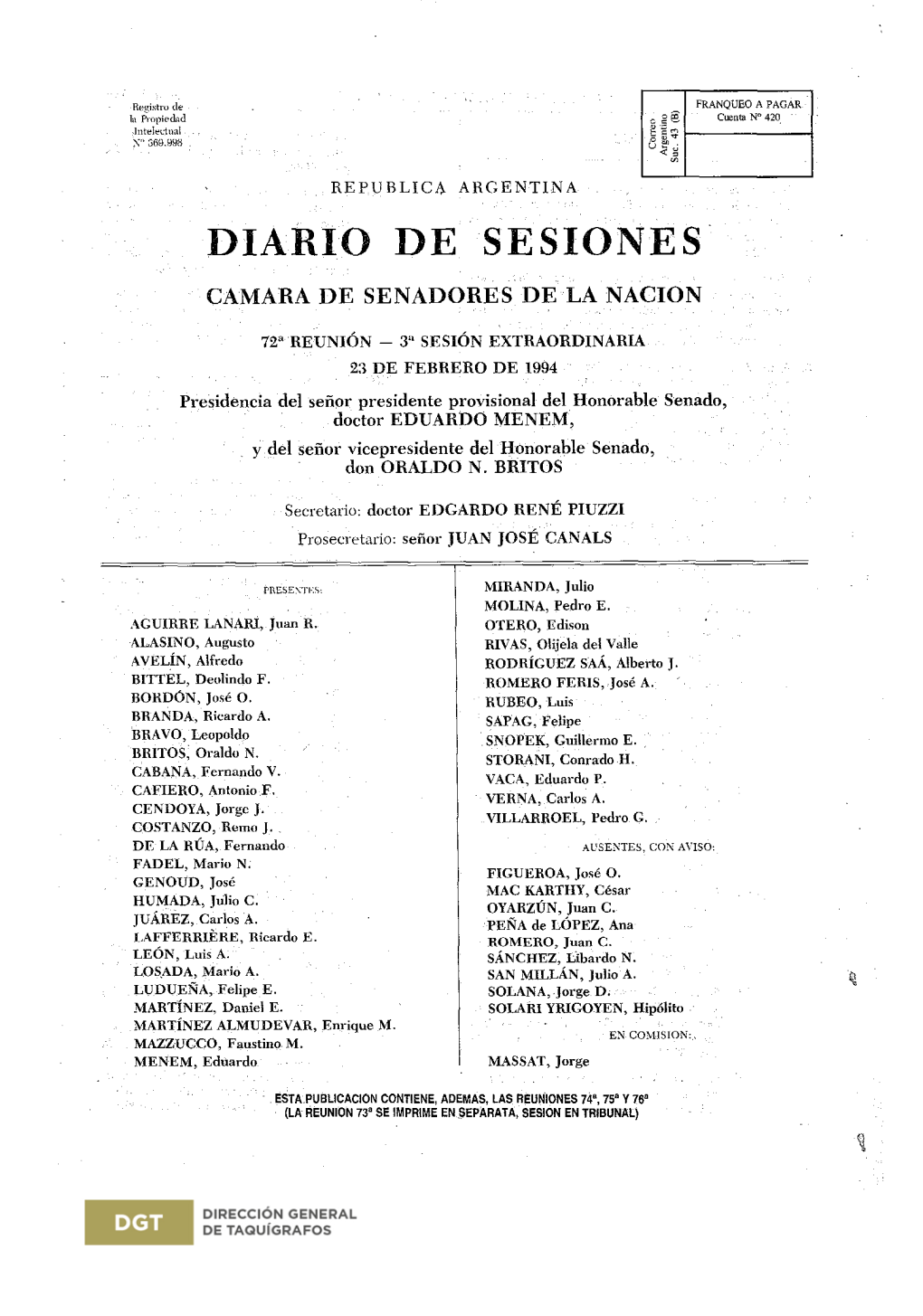 Diario De Sesiones Camara De Senadores De La Nacion