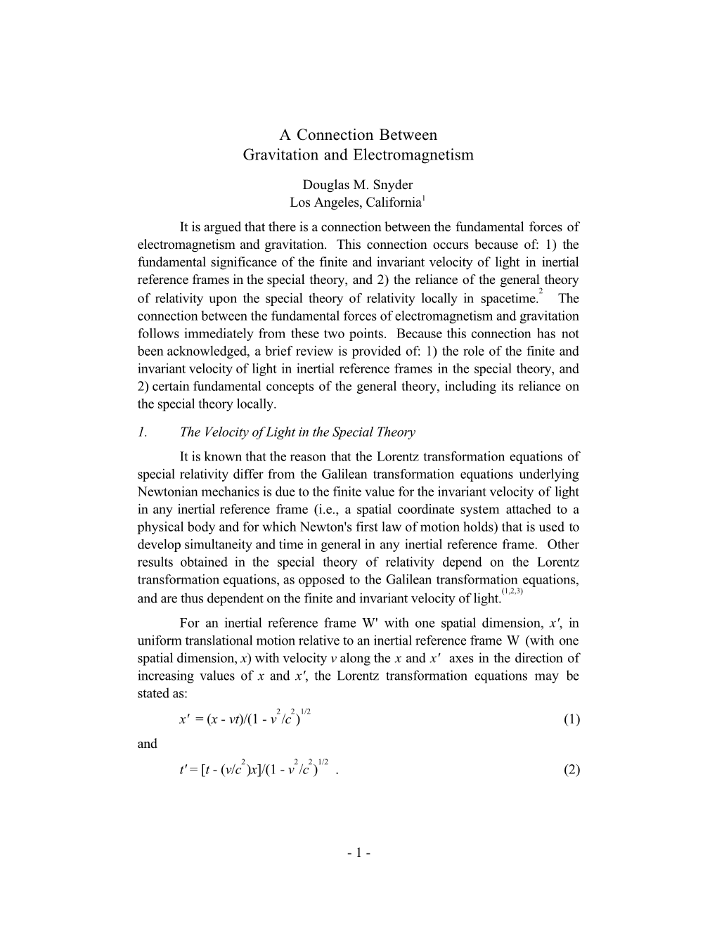 A Connection Between Gravitation and Electromagnetism