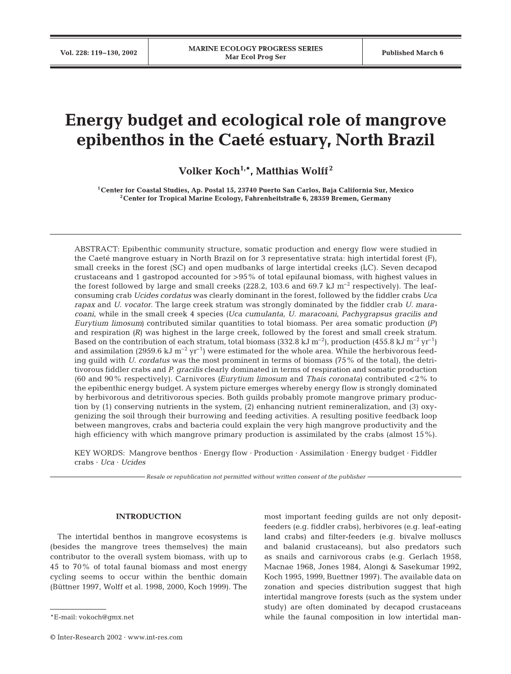 Energy Budget and Ecological Role of Mangrove Epibenthos in the Caeté Estuary, North Brazil