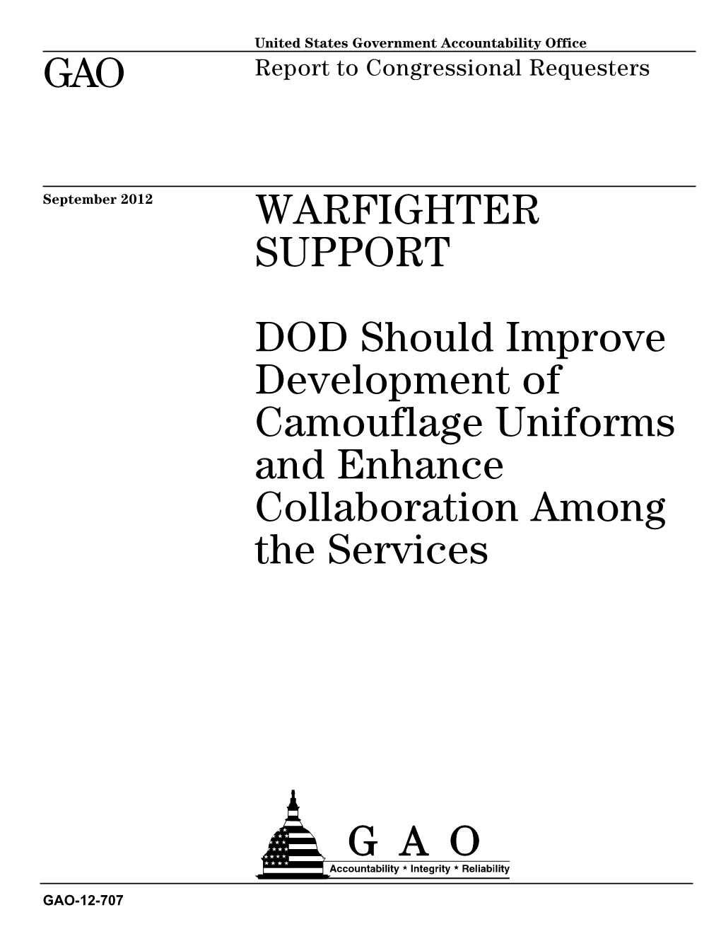 GAO-12-707, WARFIGHTER SUPPORT: DOD Should Improve
