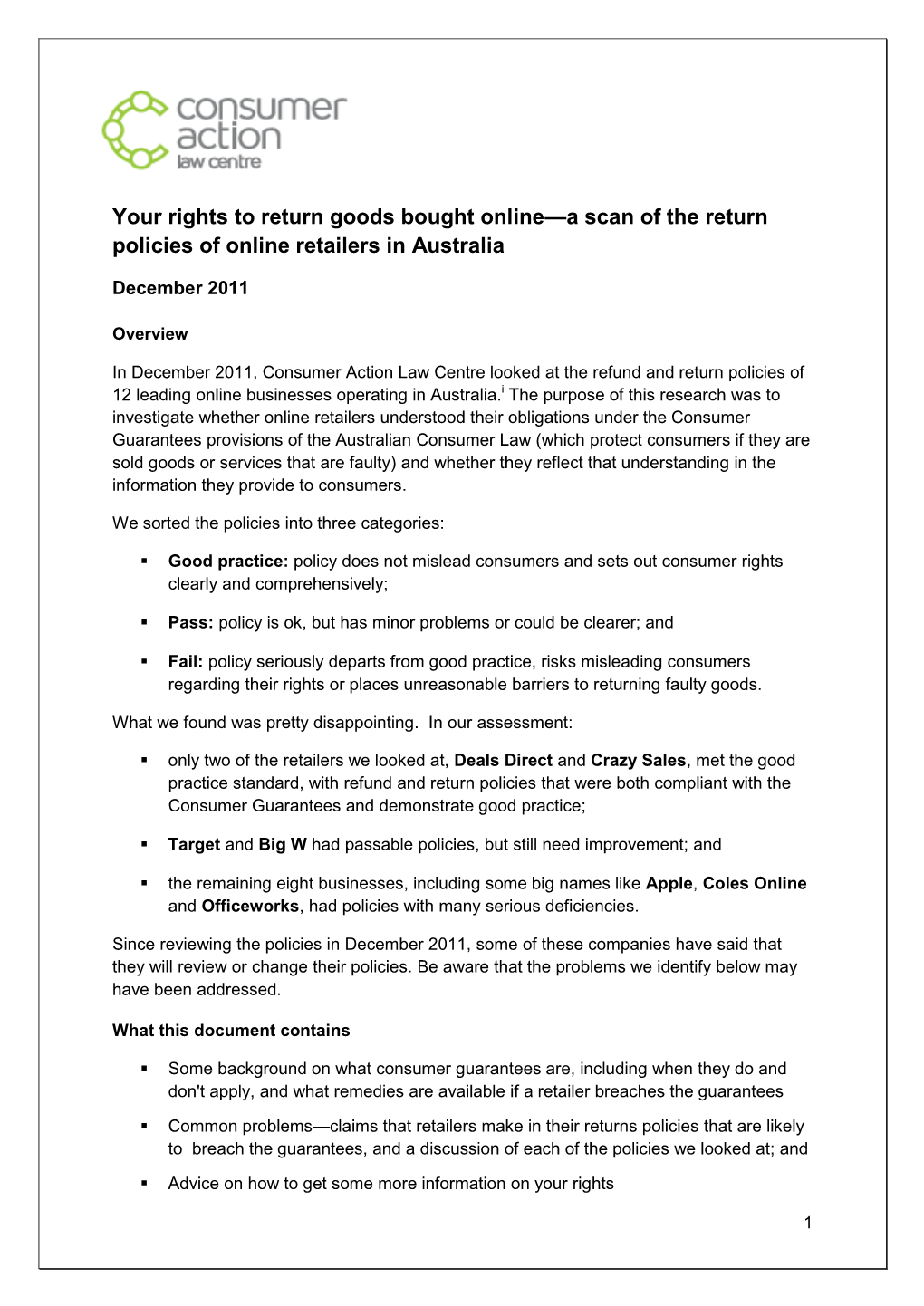 Your Rights to Return Goods Bought Online—A Scan of the Return Policies of Online Retailers in Australia