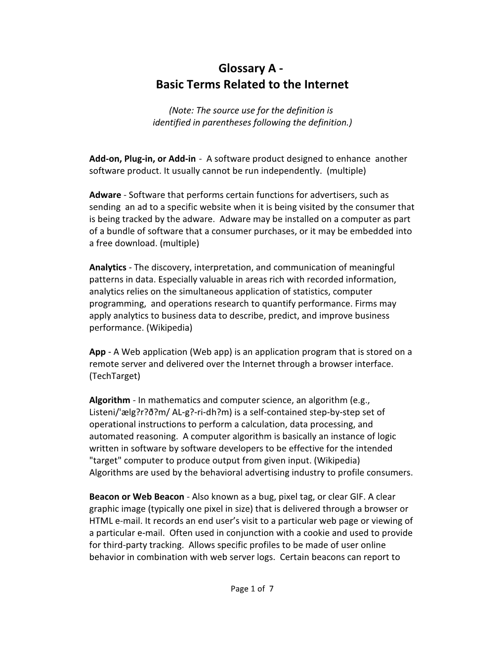 Glossary a - Basic Terms Related to the Internet