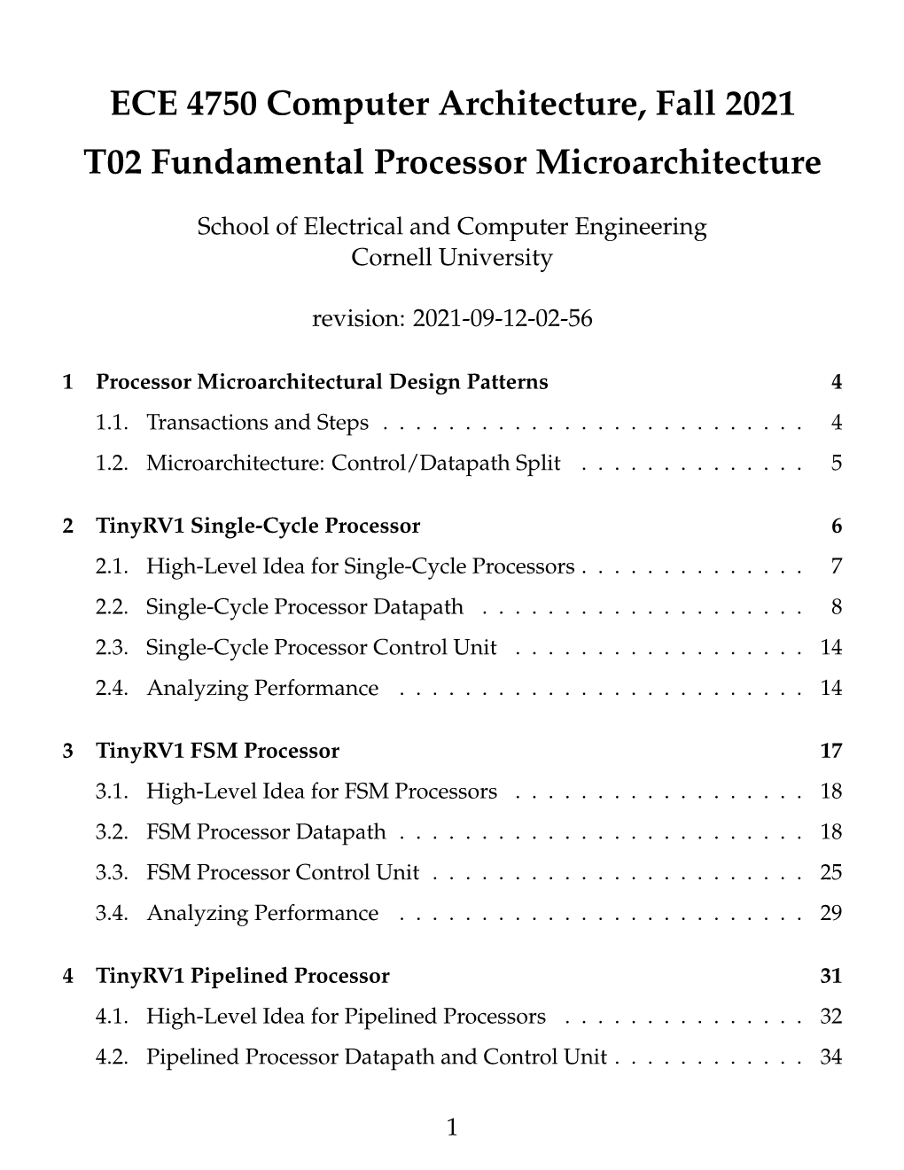 ECE 4750 Computer Architecture, Fall 2020 T02 Fundamental Processor