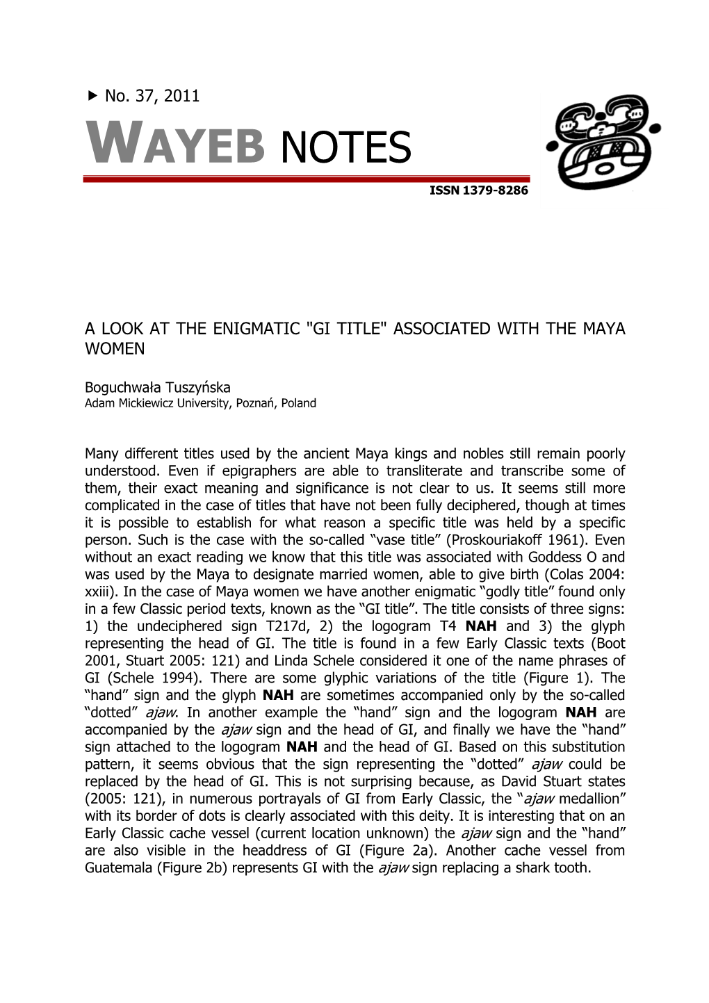 Wayeb Notes No. 37