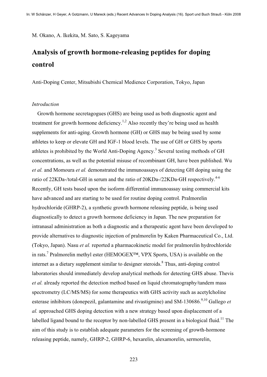 Analysis of Growth Hormone-Releasing Peptides for Doping Control