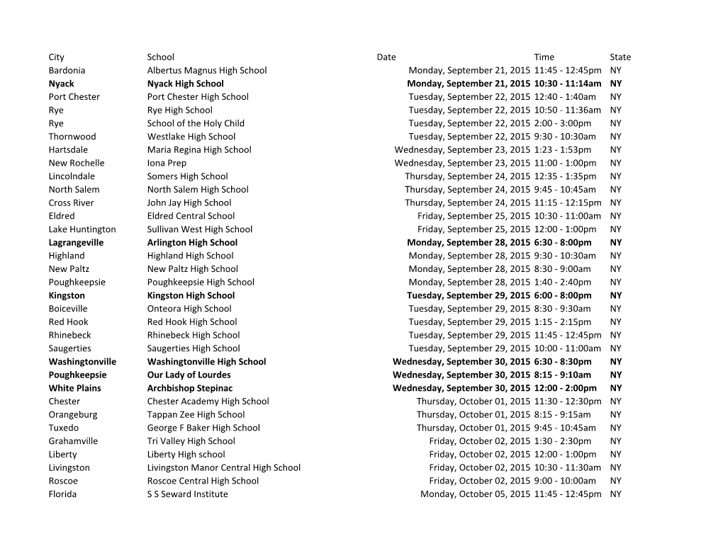 City School Date Time State Bardonia Albertus Magnus High School
