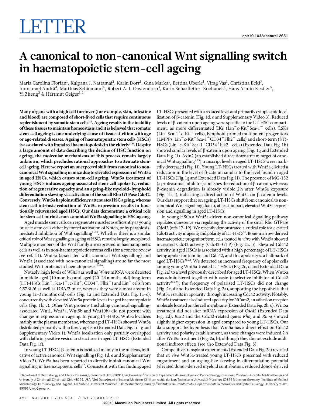 A Canonical to Non-Canonical Wnt Signalling Switch in Haematopoietic Stem-Cell Ageing