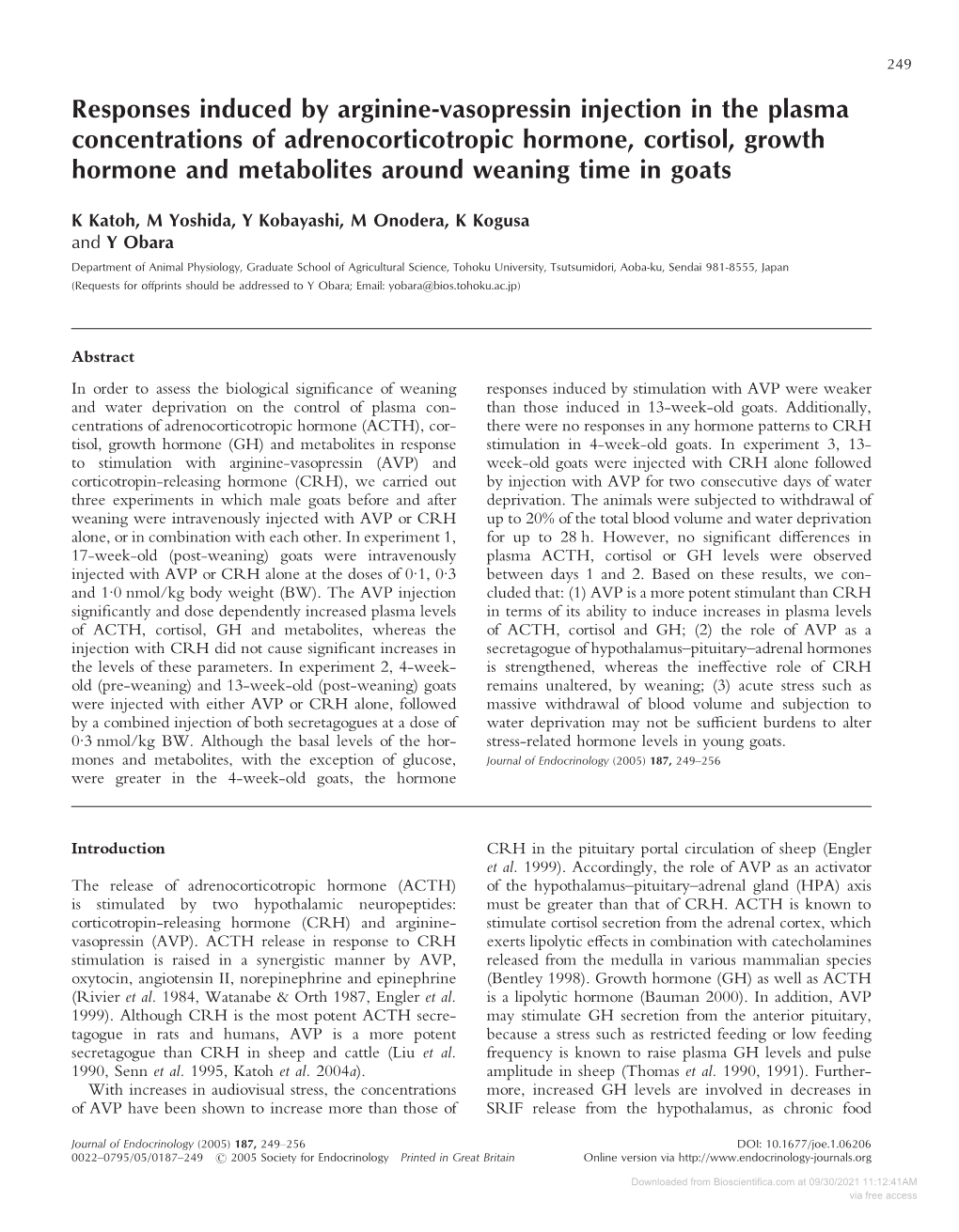 Responses Induced by Arginine-Vasopressin Injection in the Plasma Concentrations of Adrenocorticotropic Hormone, Cortisol, Growt