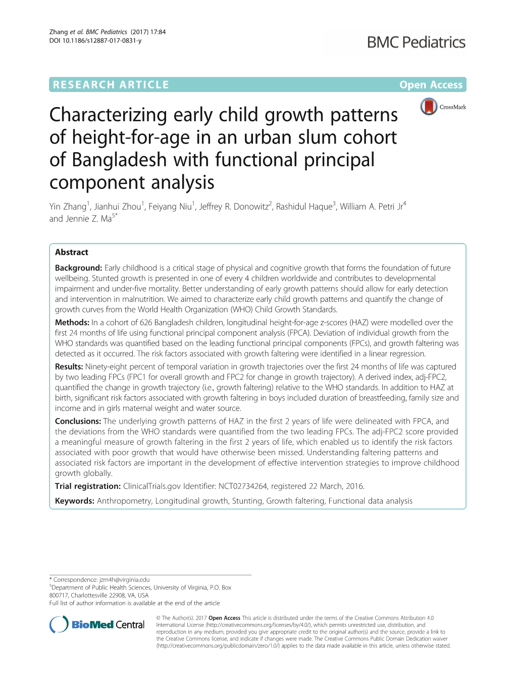 Characterizing Early Child Growth Patterns of Height-For-Age in An