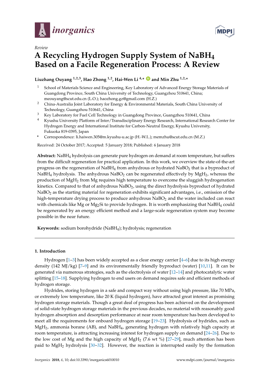 A Recycling Hydrogen Supply System of Nabh4 Based on a Facile Regeneration Process: a Review