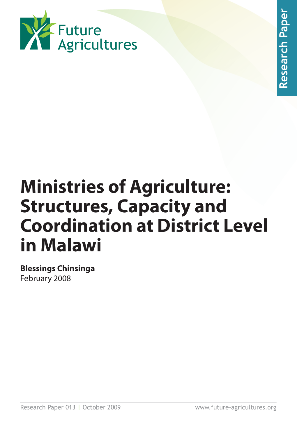 Ministries of Agriculture: Structures, Capacity and Coordination at District Level in Malawi