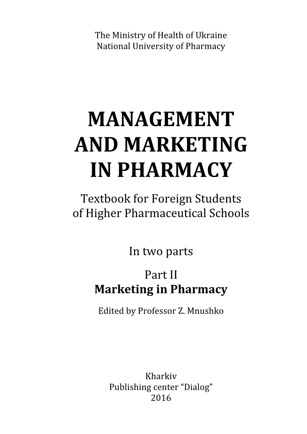 Management and Marketing in Pharmacy