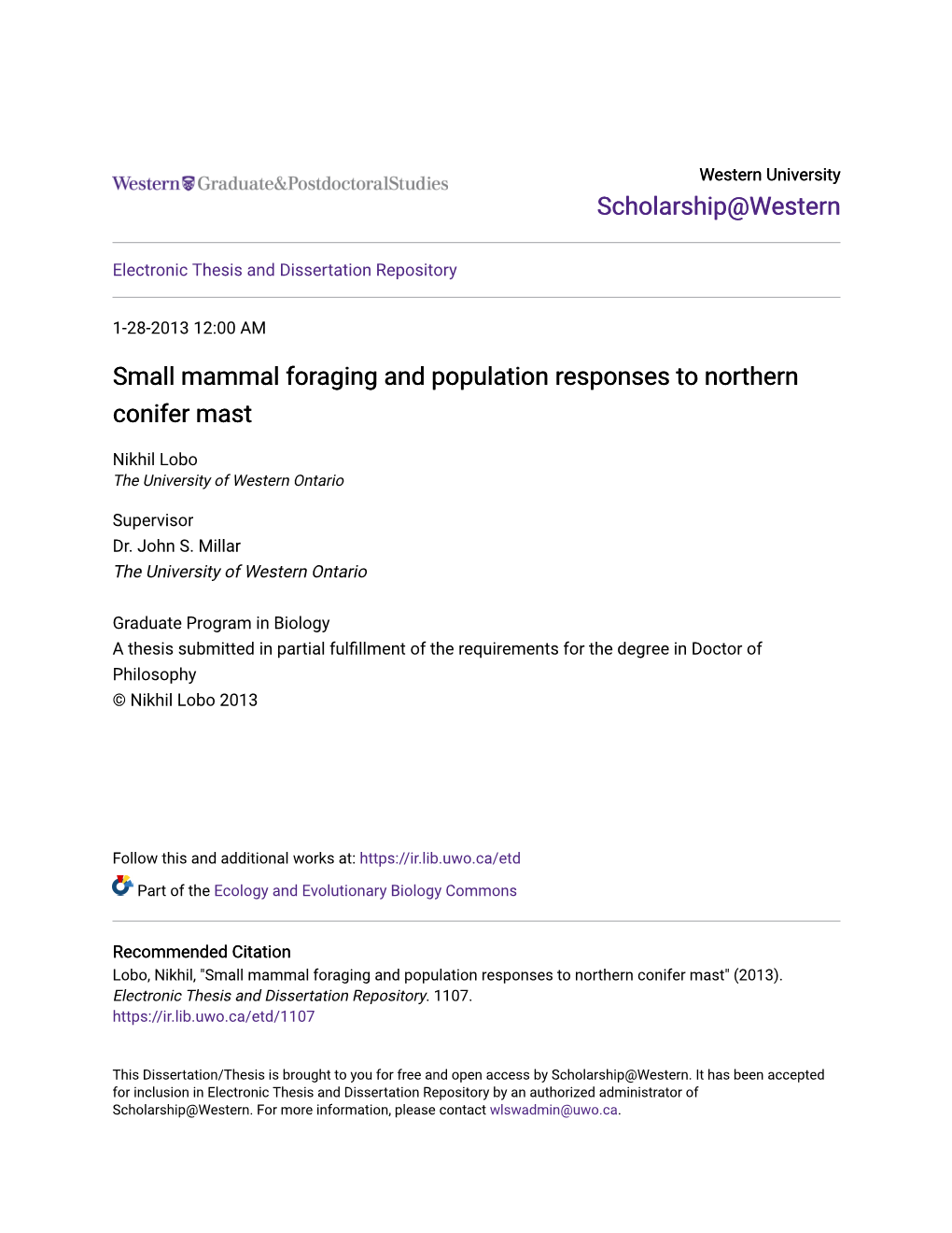 Small Mammal Foraging and Population Responses to Northern Conifer Mast