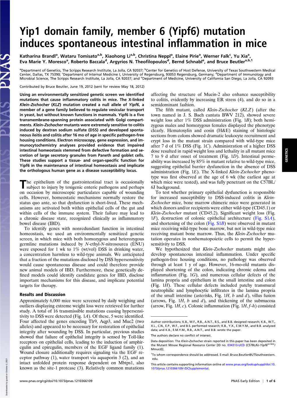 Mutation Induces Spontaneous Intestinal Inflammation in Mice