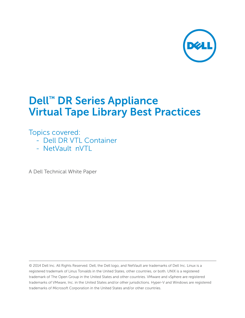 Dell Netvault Backup DR Series Backup Appliance Application Note