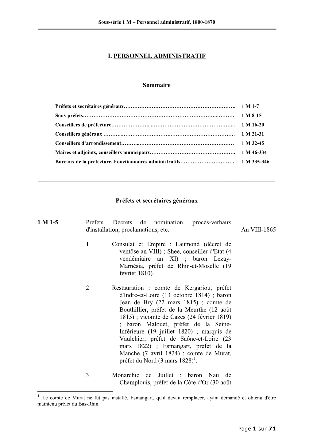 Personnel Administratif, 1800-1870 Page 1 Sur 71