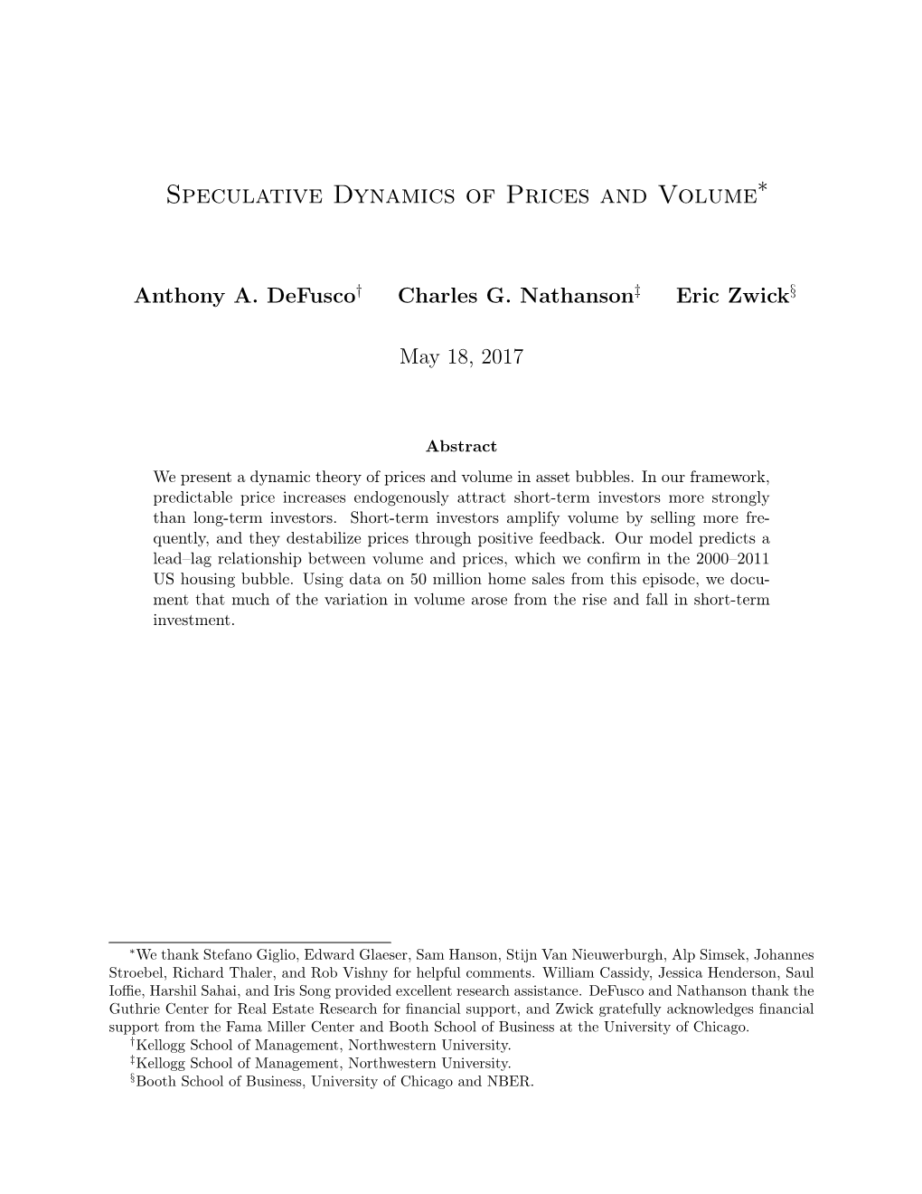 Speculative Dynamics of Prices and Volume∗