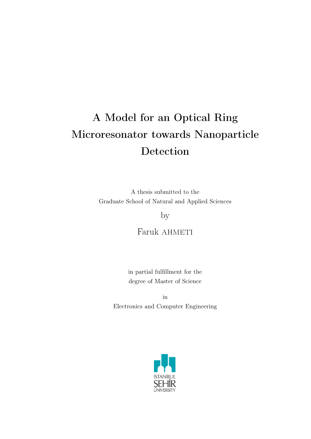 A Model for an Optical Ring Microresonator Towards Nanoparticle Detection