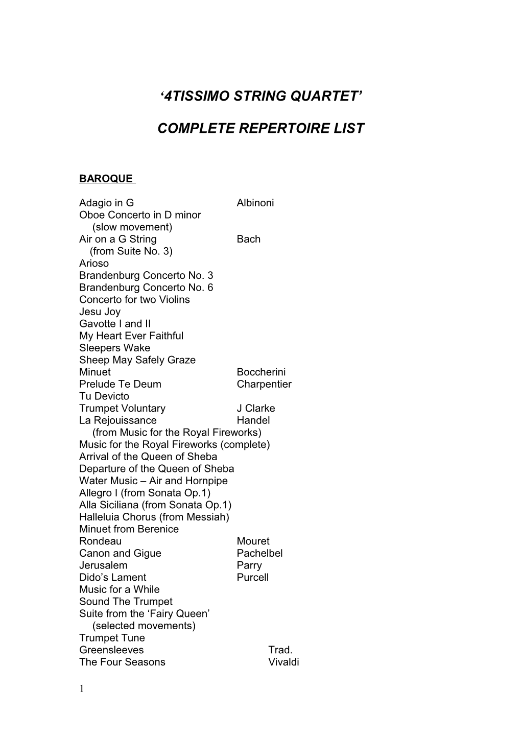 Complete Repertoire List