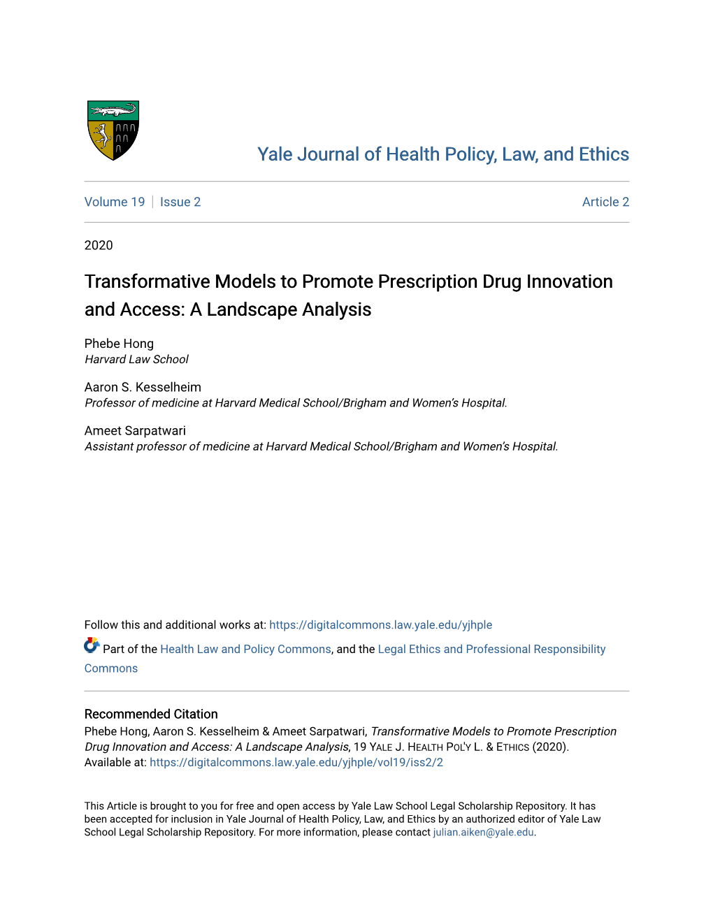 Transformative Models to Promote Prescription Drug Innovation and Access: a Landscape Analysis