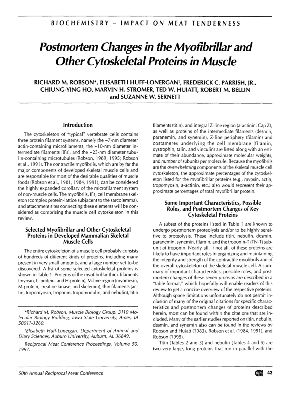 Postmortem Changes in the Myofibrillar and Other Cytoskeletal Proteins in Muscle