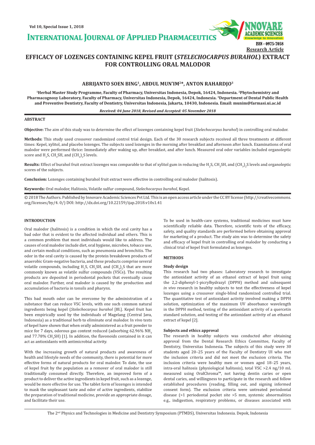 Stelechocarpus Burahol) Extract for Controlling Oral Malodor