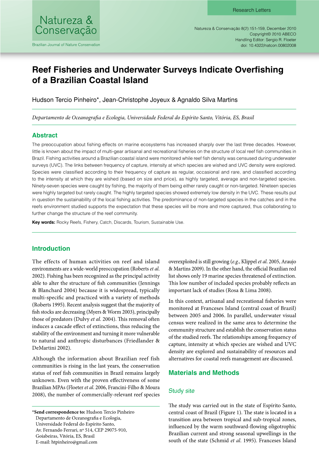 Reef Fisheries and Underwater Surveys Indicate Overfishing of a Brazilian Coastal Island