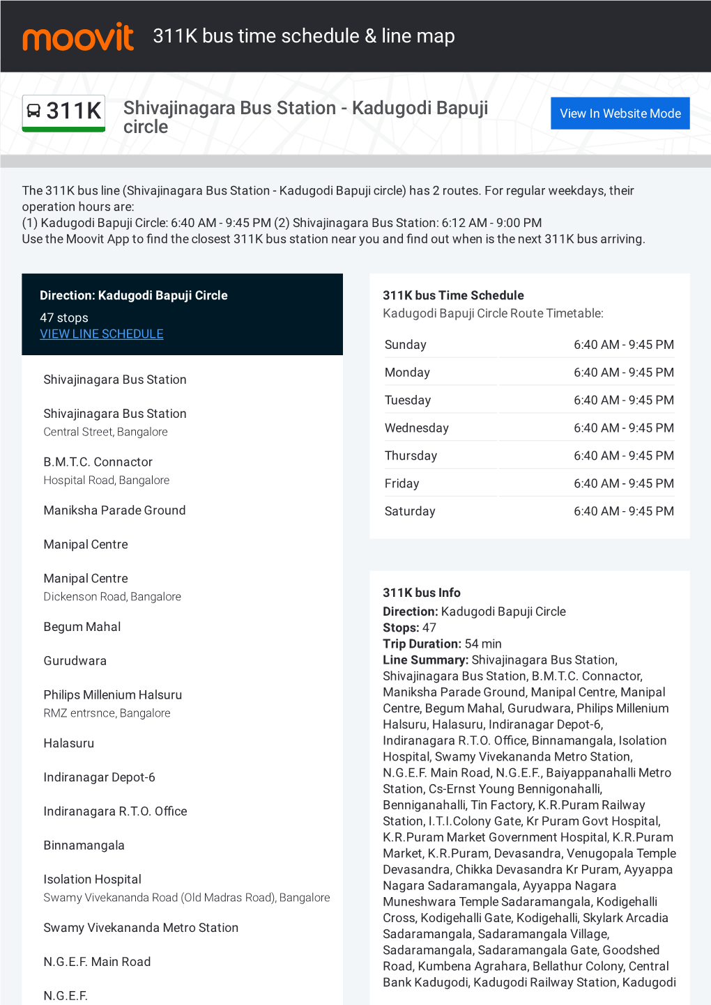 311K Bus Time Schedule & Line Route