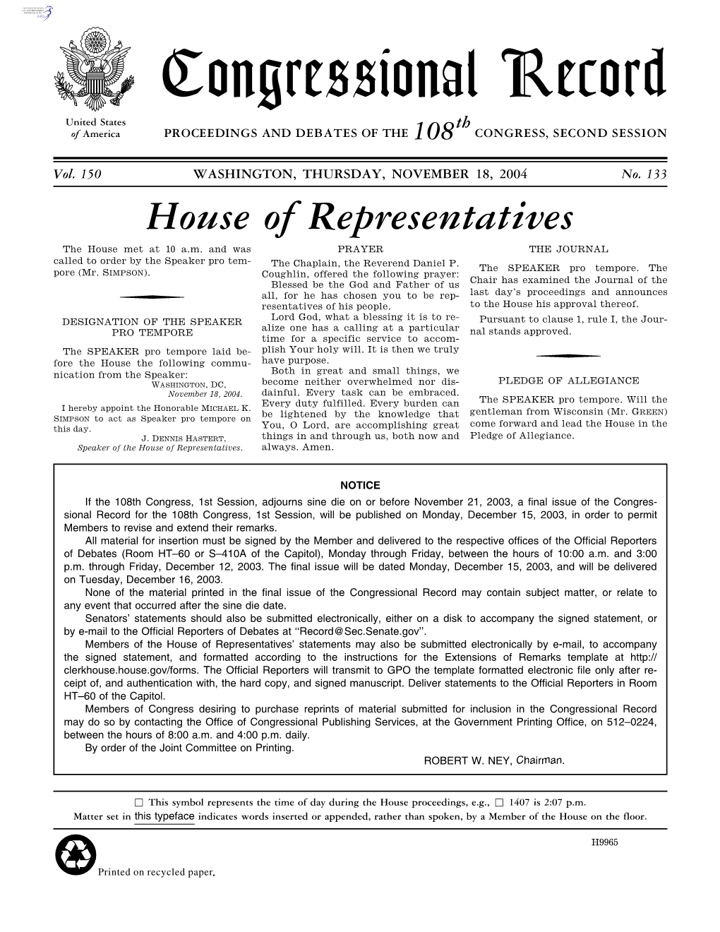 Congressional Record United States Th of America PROCEEDINGS and DEBATES of the 108 CONGRESS, SECOND SESSION