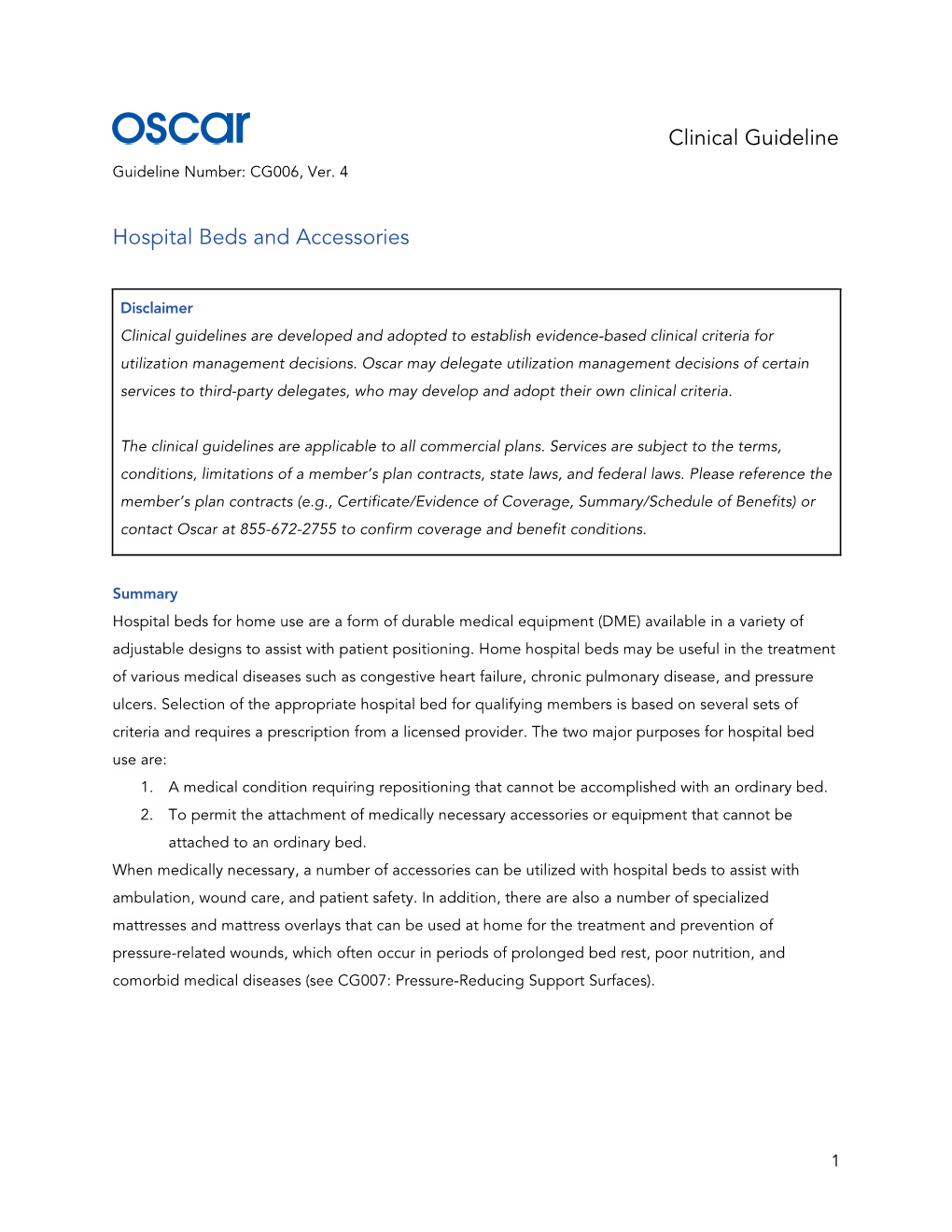 Clinical Guideline Hospital Beds and Accessories