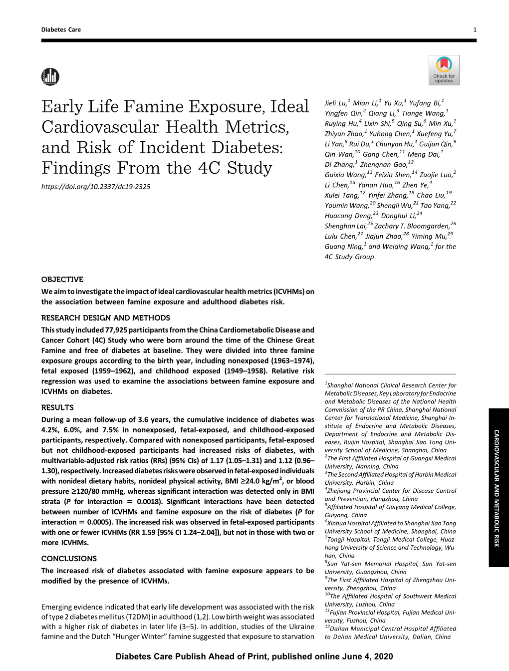 Early Life Famine Exposure, Ideal Cardiovascular