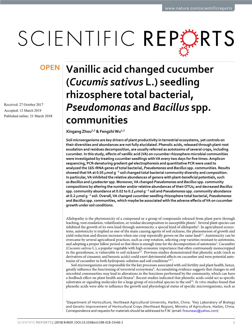 Seedling Rhizosphere Total Bacterial, Pseudomonas and Bacillus Spp