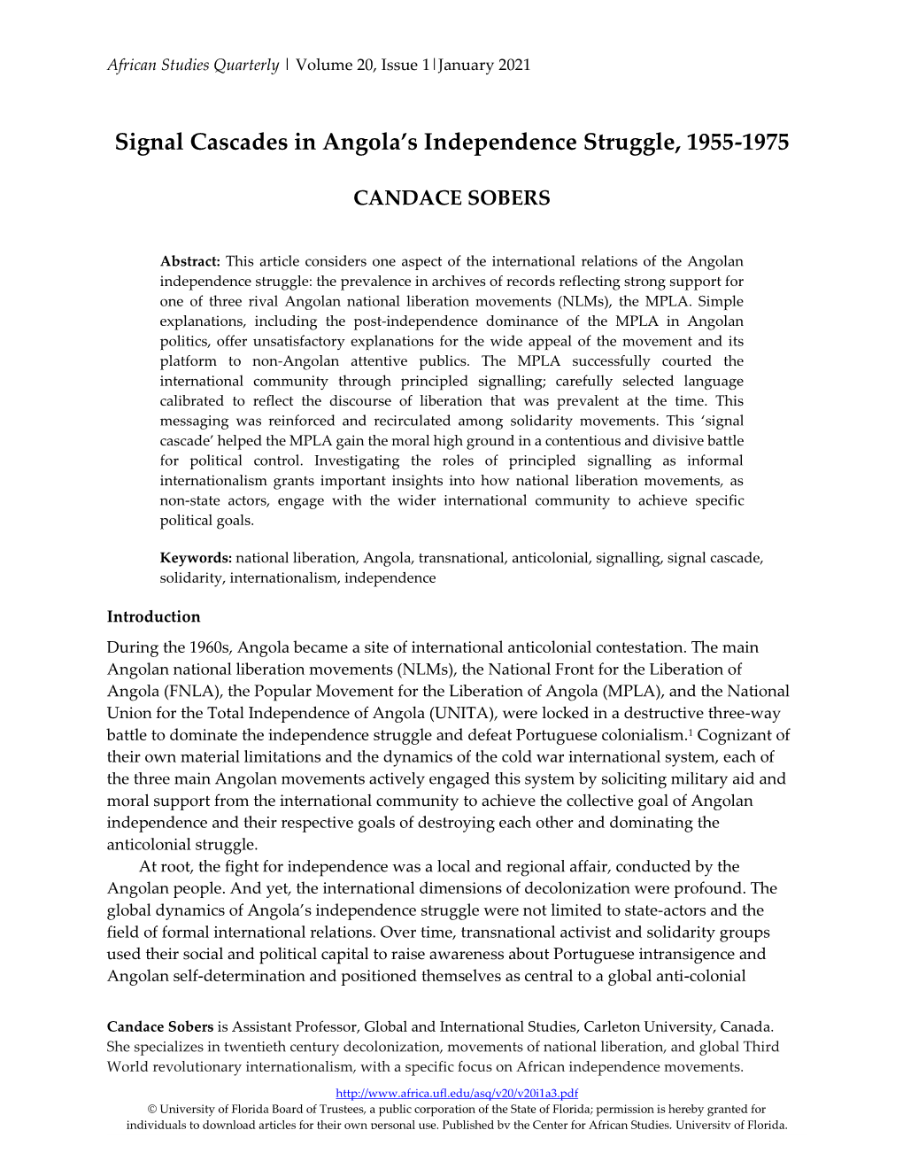 Signal Cascades in Angola's Independence Struggle, 1955-1975