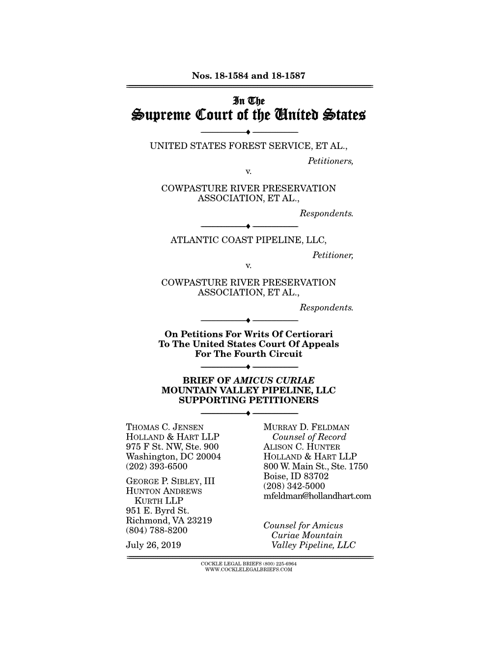 Brief of Amicus Curiae Mountain Valley Pipeline, Llc Supporting Petitioners ------ ------Thomas C
