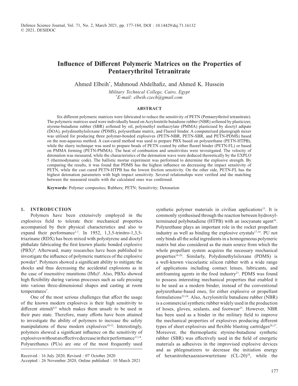 Influence of Different Polymeric Matrices on the Properties of Pentaerythritol Tetranitrate