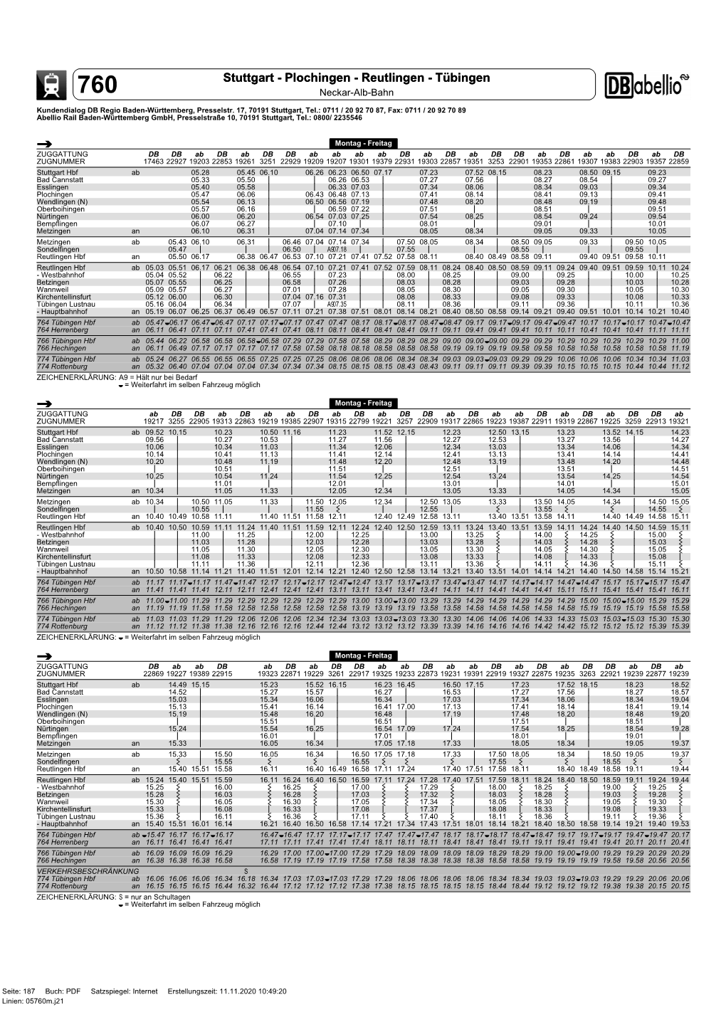 Stuttgart - Plochingen - Reutlingen - Tübingen 760 Neckar-Alb-Bahn