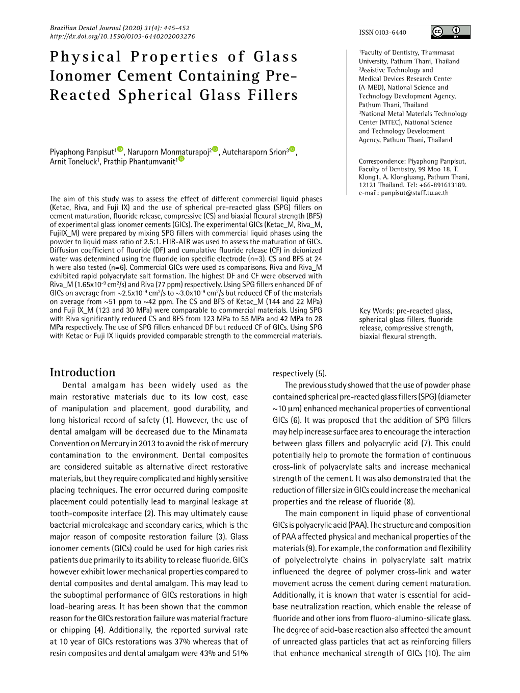 Physical Properties of Glass Ionomer Cement Containing