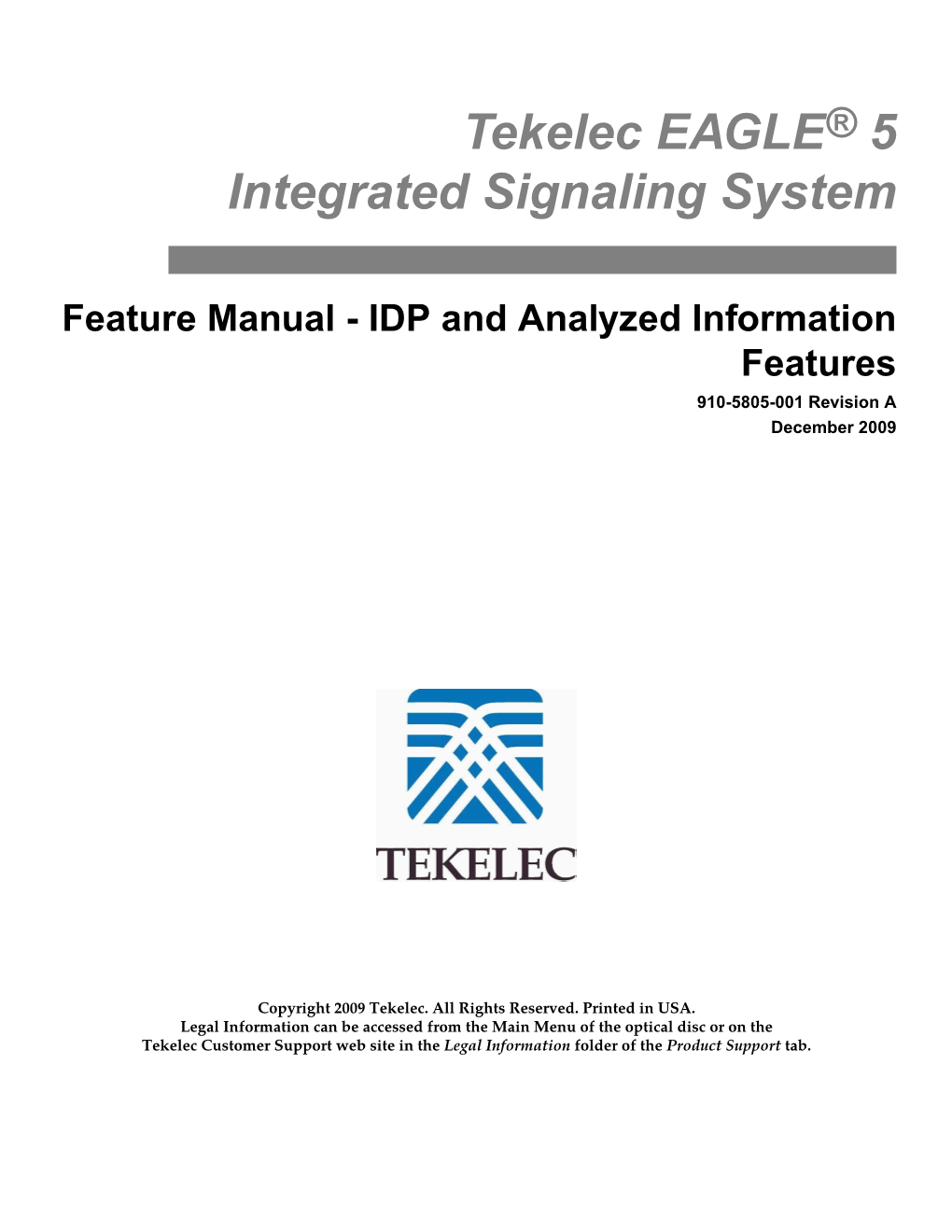 IDP and Analyzed Information Features 910-5805-001 Revision a December 2009