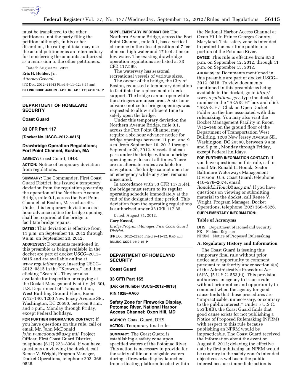 Federal Register/Vol. 77, No. 177/Wednesday, September 12